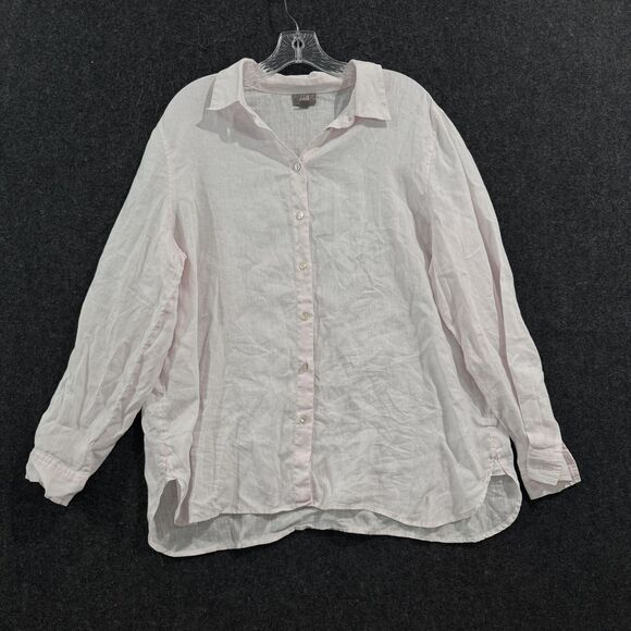 J. Jill Tops - J Jill Shirt Women's Large Pink 100% Linen Button Front Long Sleeve Top Casual